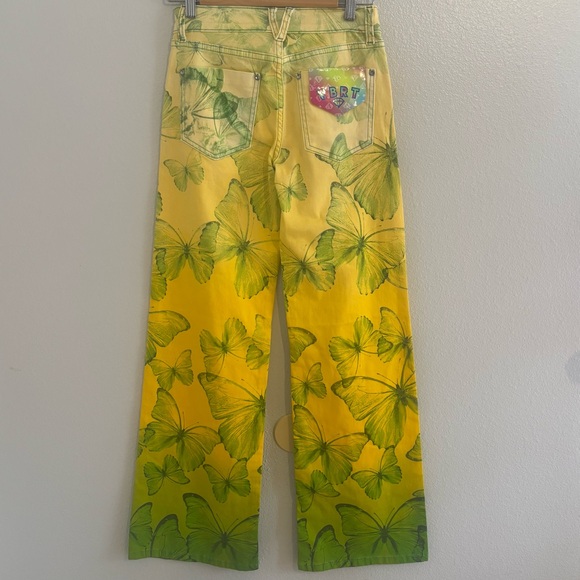 NWT VBRT Vibrant Miu Butterfly Print Yellow Green Wide Leg Fairycore Jeans S - Picture 9 of 13